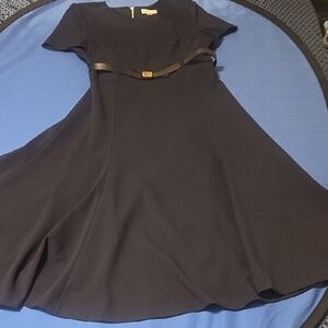 Calvin Klein Blue A-Line Midi Dress with Flutter Sleeves. Excellent Condition